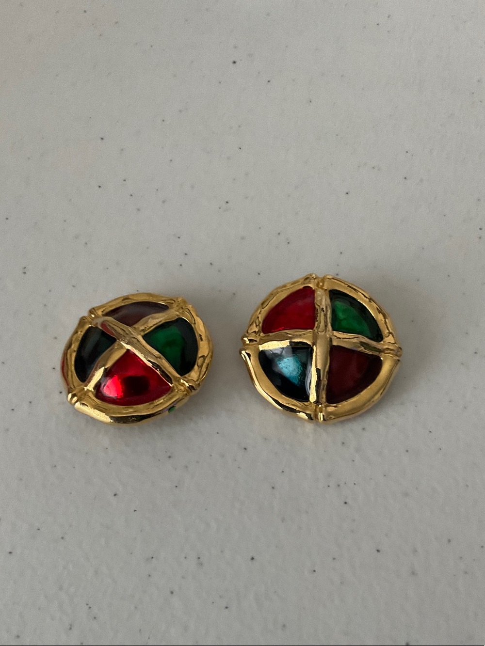 Vintage Gold-Tone Multi-Color Round Clip Earrings